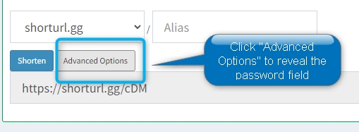 Advanced Options button password protect links - Simple URL Shortener